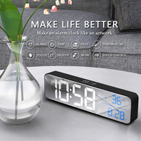 Muzyka cyfrowy budzik LED zegar temperatury wyświetlanie daty lusterko biurkowe zegary dekoracje na stół zegar elektroniczny 2000 mAh 4